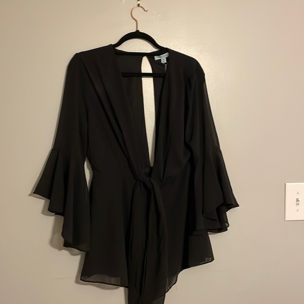 Extra Low cut chiffon bell sleeve romper